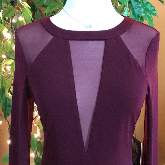 NWT EXPRESS WINE COLORED DRESS SHEER SHOULDERS SM - Picture 3 of 8